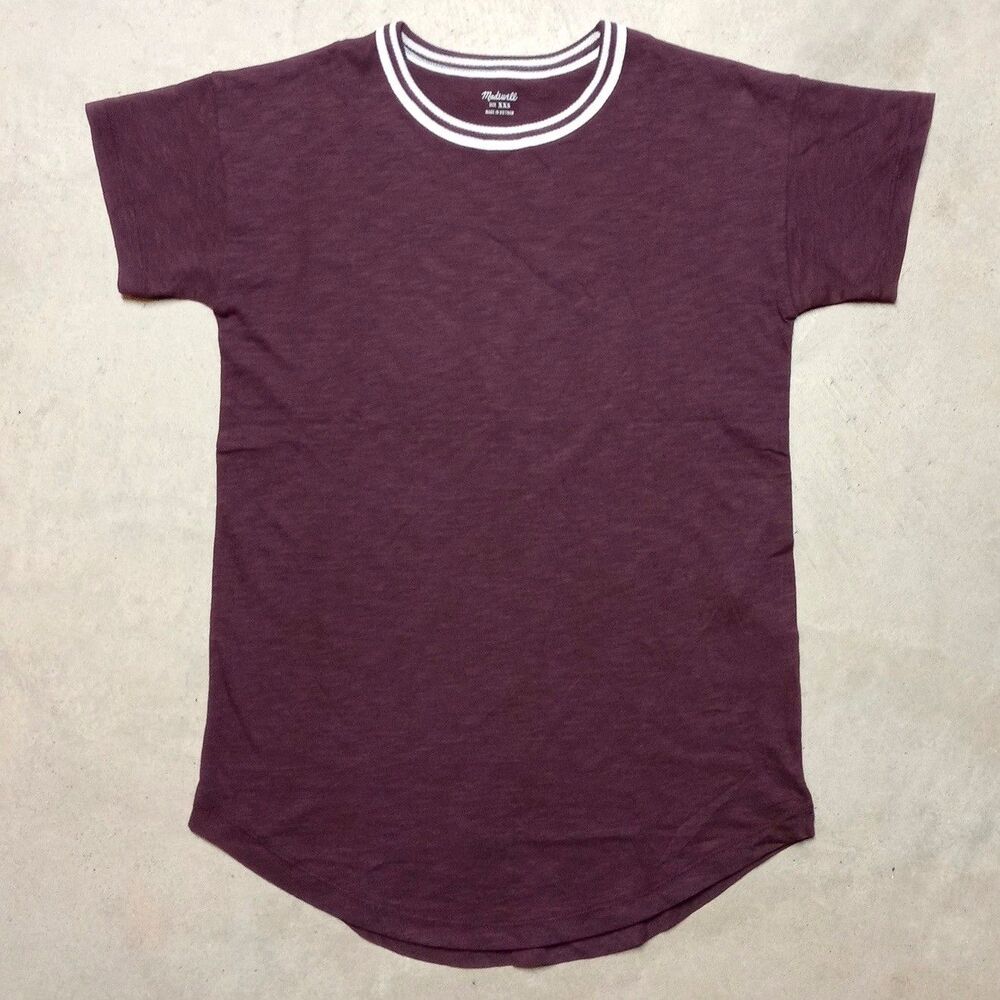 2-Pack of NWT Madewell Womens XXS Ringer Tee Whisper Burgundy T-shirts - Picture 2 of 9